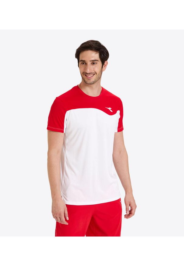 Koszulka do tenisa z krótkim rekawem męska Diadora T-SHIRT TEAM tomato red. Kolor: biały. Długość: krótkie. Sport: tenis