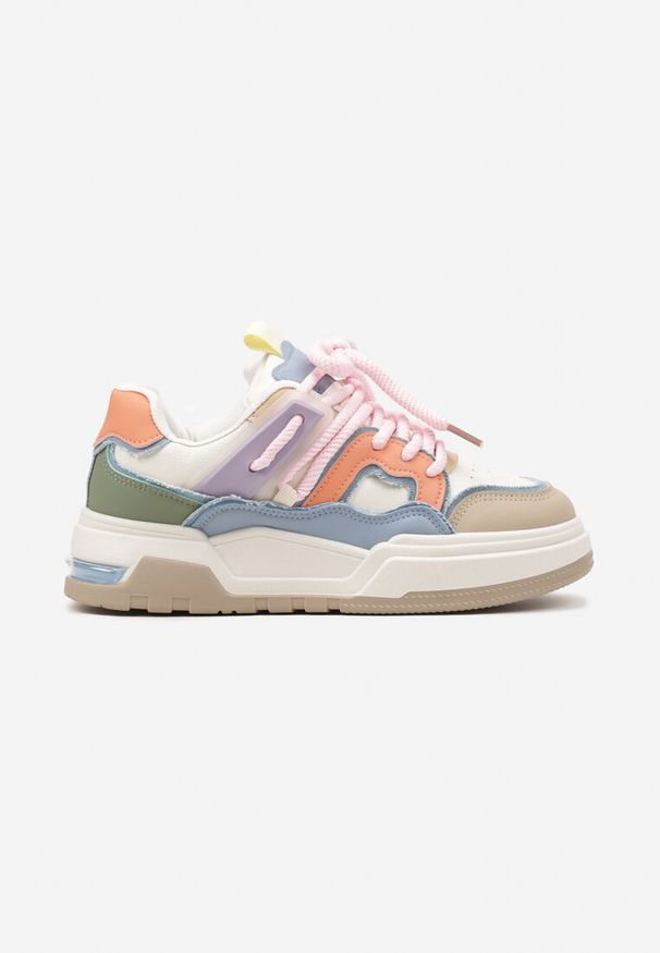 Renee - Beżowo-Różowe Sznurowane Sneakersy na Płaskiej Podeszwie Eviline. Nosek buta: okrągły. Zapięcie: sznurówki. Kolor: beżowy. Materiał: materiał. Obcas: na płaskiej podeszwie. Wysokość obcasa: niski