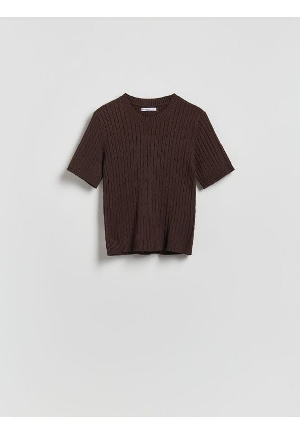 Reserved - Sweter ze strukturalnym splotem - ciemnobrązowy. Kolor: brązowy. Materiał: dzianina, wiskoza. Wzór: ze splotem
