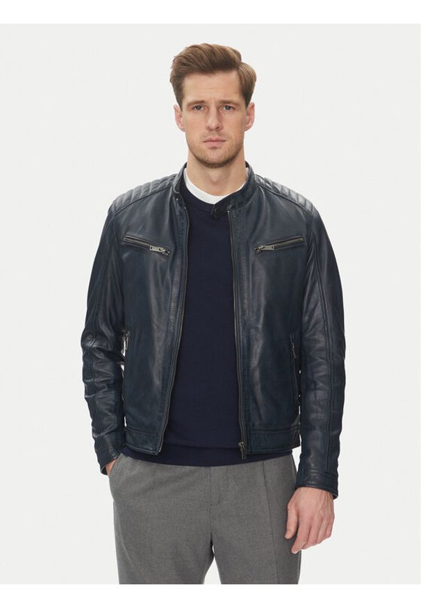 Serge Pariente Kurtka skórzana Alon Granatowy Regular Fit. Kolor: niebieski. Materiał: skóra