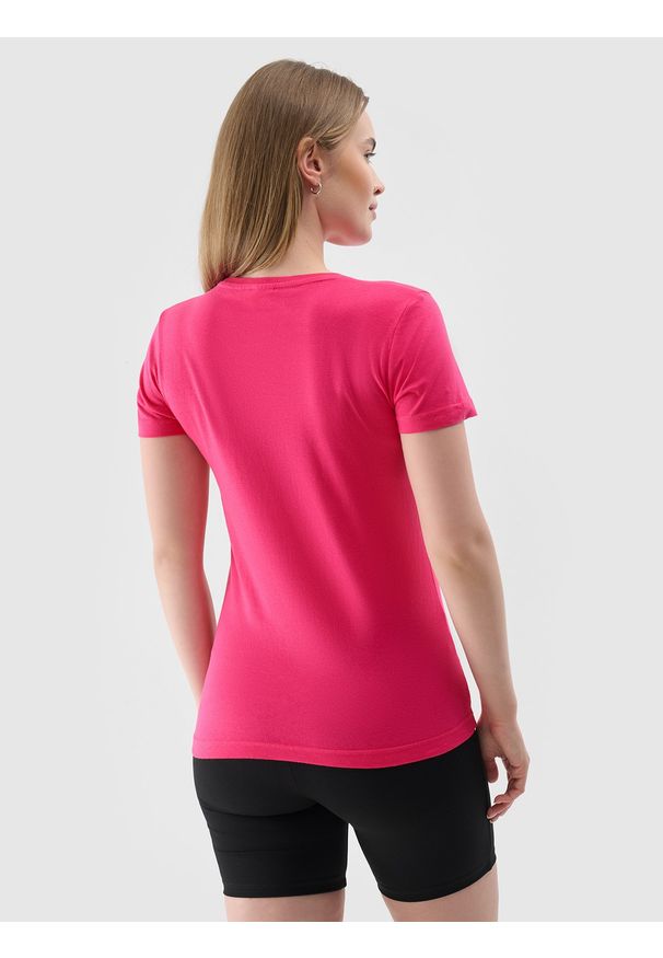 4f - 4F T-shirt slim z nadrukiem damski - różowy S. Okazja: na co dzień. Kolor: różowy. Materiał: dzianina, materiał, jersey. Wzór: nadruk. Styl: klasyczny, sportowy, casual