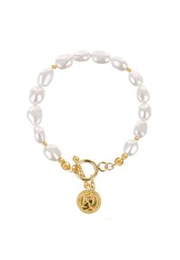 Inaya - TAMOE Bransoletka białe naturalne perły nieregularne monetka. Materiał: złote, srebrne, pozłacane. Kolor: biały. Wzór: aplikacja. Kamień szlachetny: perła