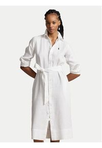 Polo Ralph Lauren Sukienka koszulowa 211943992001 Biały Regular Fit. Typ kołnierza: polo. Kolor: biały. Materiał: len. Typ sukienki: koszulowe #4
