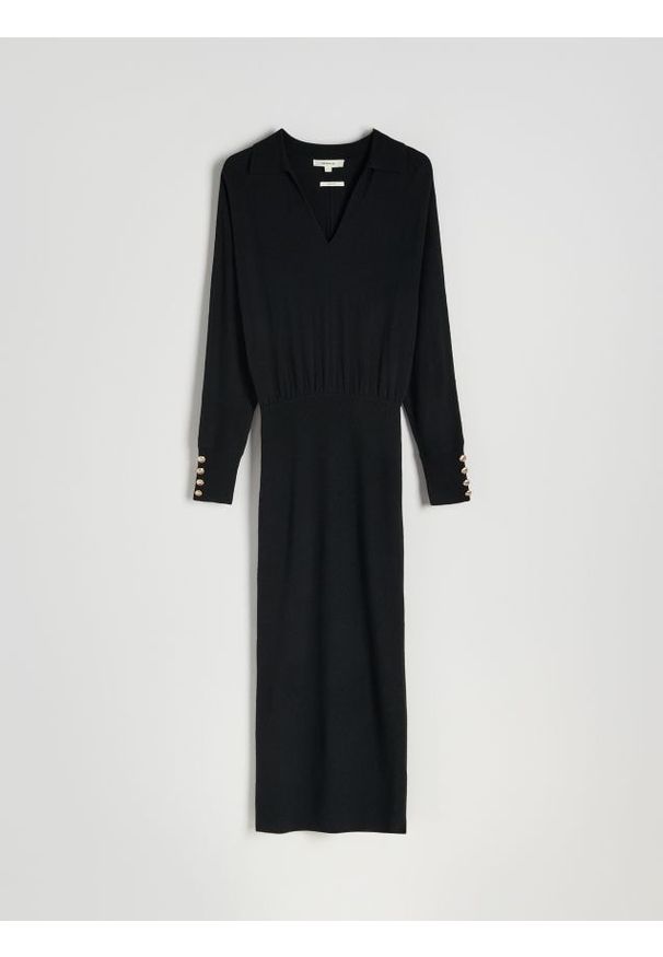 Reserved - Sukienka maxi z wełną - ciemnoszary. Kolor: szary. Materiał: wełna. Typ sukienki: proste. Długość: maxi