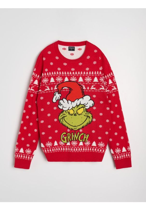 Sinsay - Sweter ze świątecznym motywem Grinch - czerwony. Kolor: czerwony. Styl: wizytowy