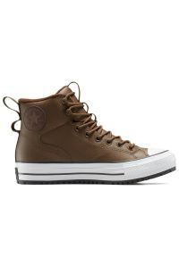 Buty męskie Converse Chuck Taylor All Star Hiker Boot A13235C - brązowe. Wysokość cholewki: przed kolano. Zapięcie: sznurówki. Kolor: brązowy. Materiał: syntetyk, skóra. Szerokość cholewki: normalna. Model: Converse All Star