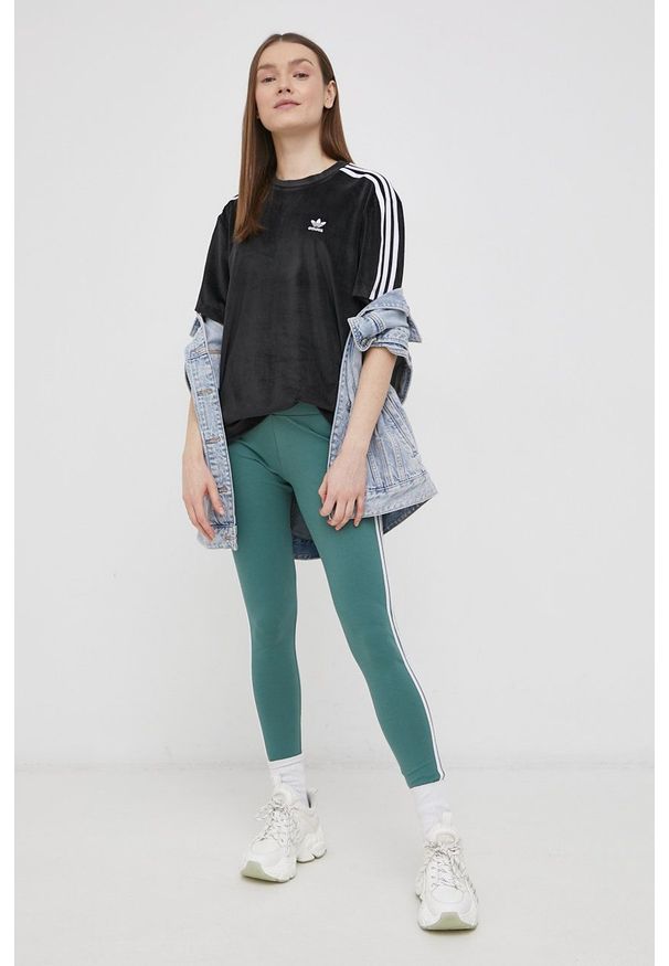 adidas Originals Legginsy damskie kolor zielony z nadrukiem. Kolor: zielony. Materiał: bawełna. Wzór: nadruk