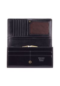 Wittchen - Damski portfel ze skóry lakierowany poziomy granatowy. Kolor: niebieski. Materiał: lakier, skóra