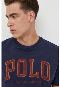 Polo Ralph Lauren t-shirt bawełniany kolor granatowy z aplikacją. Typ kołnierza: polo. Kolor: niebieski. Materiał: bawełna. Wzór: aplikacja #4
