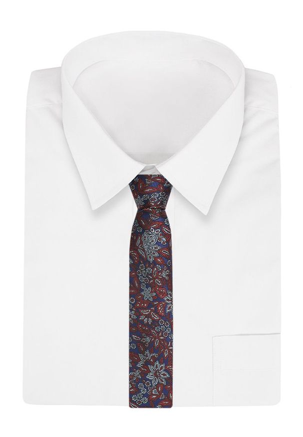 Granatowo-Pomarańczowy Męski Krawat -Chattier- 8 cm, Klasyczny, Elegancki, Wzór Kwiatowy. Kolor: niebieski. Materiał: tkanina. Wzór: kwiaty. Styl: klasyczny, elegancki