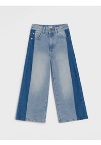 Sinsay - Jeansy wide leg z efektem sprania - niebieski. Kolor: niebieski #1