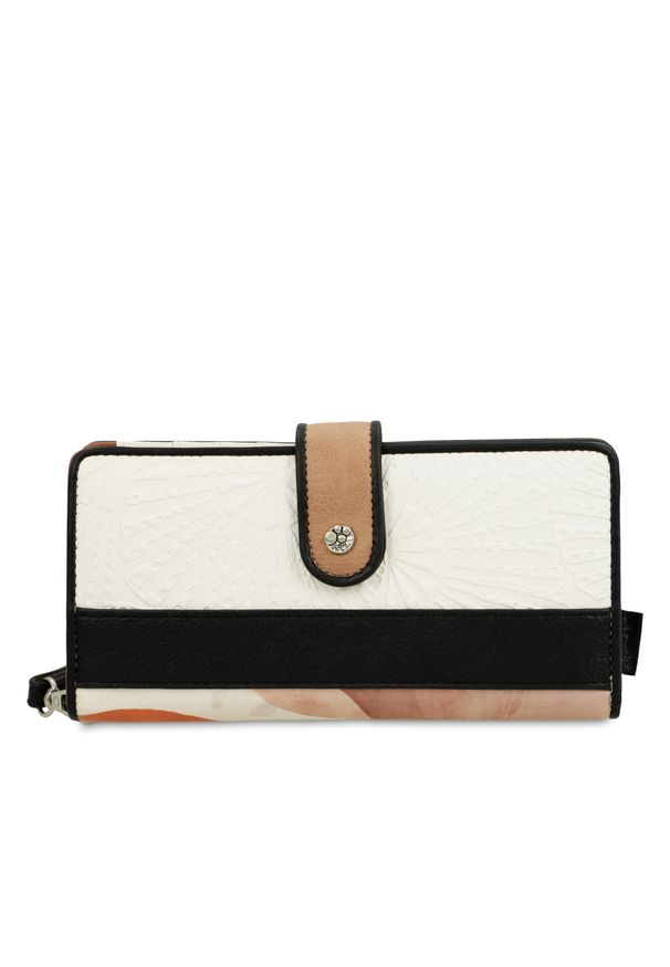 Pomarańczowy Stylowy Damski Portfel Anekke. Kolor: pomarańczowy. Materiał: materiał. Wzór: aplikacja