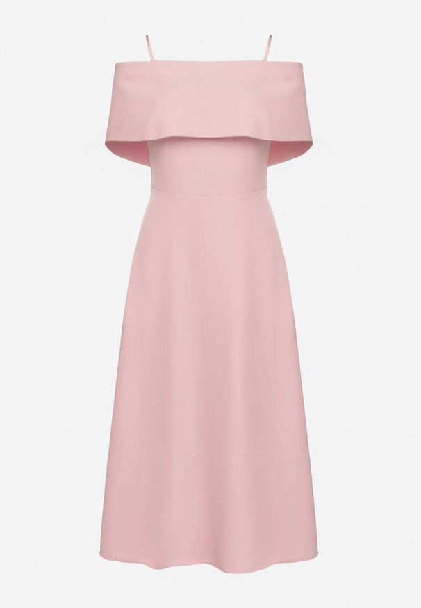 Born2be - Różowa Sukienka o Rozkloszowanym Kroju na Ramiączkach z Wywijanym Dekoltem Jenathia. Okazja: na wesele, na imprezę, na studniówkę, na ślub cywilny. Kolor: różowy. Długość rękawa: na ramiączkach