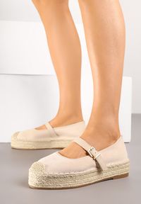 Renee - Beżowe Espadryle z Plecionką i Paskiem Fevolise. Okazja: na co dzień, na plażę, na spacer. Zapięcie: pasek. Kolor: beżowy. Materiał: jeans. Sezon: lato. Obcas: na platformie. Styl: elegancki, casual #4