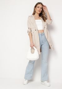 Born2be - Beżowa Kurtka Parka z Klasycznym Kołnierzem Ściągana w Pasie Troczkiem Revapia. Okazja: na randkę, do pracy, na spacer. Kolor: beżowy. Styl: klasyczny #4