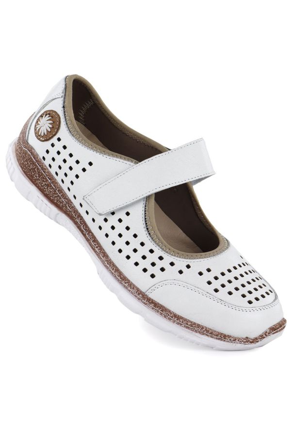 Skórzane półbuty azurowe na rzep białe T.Sokolski 2922/37. Zapięcie: rzepy. Kolor: biały. Materiał: skóra