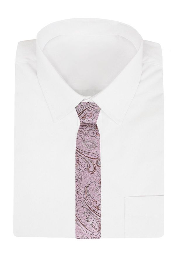 Męski Krawat - Blady Róż, Duży Wzór Paisley - Alties. Kolor: różowy. Materiał: tkanina. Wzór: paisley. Styl: elegancki, wizytowy