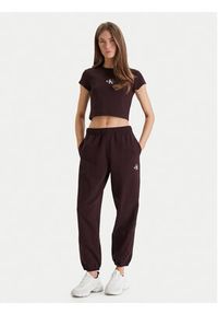 Calvin Klein Jeans T-Shirt LV047AB802 Brązowy Slim Fit. Kolor: brązowy. Materiał: bawełna #5