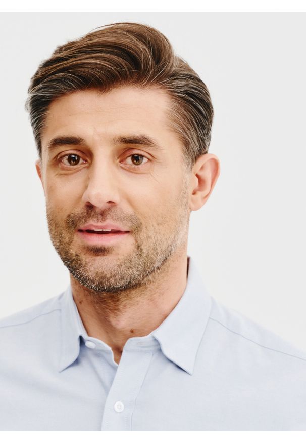 Pako Lorente - PAKO LORENTE – Niebieska bawełniana koszula męska. Kolor: niebieski, zielony. Materiał: bawełna. Długość rękawa: długi rękaw. Długość: długie. Wzór: gładki