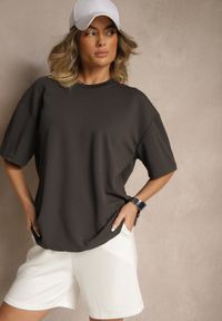 Renee - Ciemnoszara Koszulka T-shirt Basic Palenitia. Okazja: na co dzień. Kolor: szary. Styl: klasyczny, casual #3