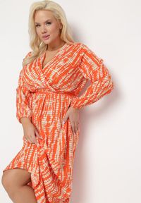 Born2be - Pomarańczowa Sukienka z Paskiem w Talii i Etnicznym Motywem Celestrria. Kolor: pomarańczowy #4
