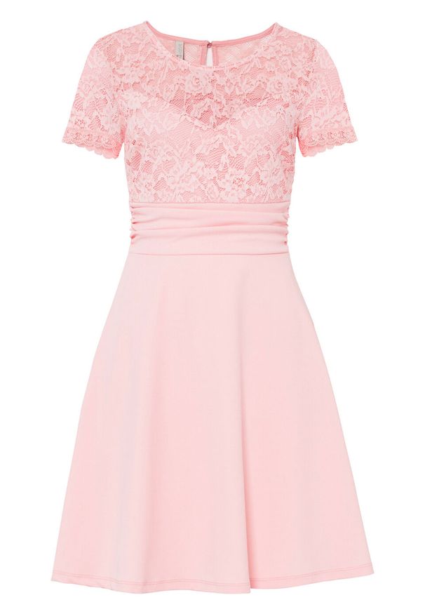 Sukienka z koronką bonprix pastelowy jasnoróżowy. Okazja: na wesele, na ślub cywilny. Kolor: różowy. Materiał: koronka. Wzór: koronka
