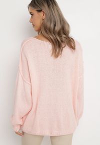 Born2be - Różowy Sweter z Szerokimi Rękawami Armananis. Kolor: różowy. Materiał: dzianina, tkanina