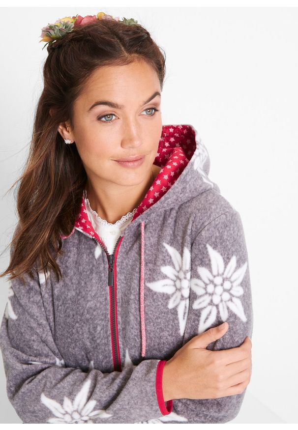 Bluza rozpinana z polaru w stylowy biały wzór bonprix antracytowy melanż. Kolor: szary. Materiał: polar. Wzór: melanż. Styl: elegancki