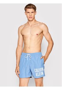 Calvin Klein Swimwear Szorty kąpielowe Medium Drawstring KM0KM00701 Błękitny Regular Fit. Kolor: niebieski. Materiał: syntetyk