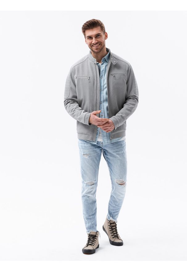 Szara kurtka Ombre Clothing ze stójką, na wiosnę