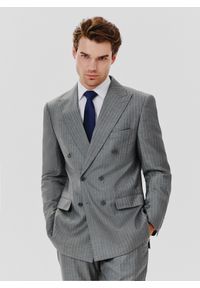 Pako Lorente - PAKO LORENTE – Szara marynarka garniturowa w prążek. Kolor: szary. Materiał: poliester, wiskoza. Wzór: prążki #9
