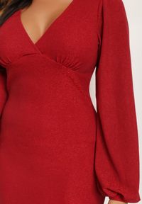 Renee - Bordowa Sukienka Alcynome. Kolor: czerwony. Materiał: dzianina. Długość rękawa: długi rękaw. Wzór: aplikacja. Długość: mini