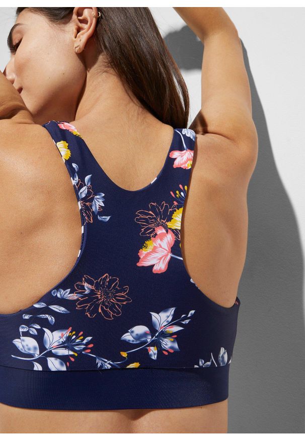 bonprix - Bikini dwustronne z biustonoszem bustier (2 części). Kolor: niebieski. Wzór: kwiaty, paski