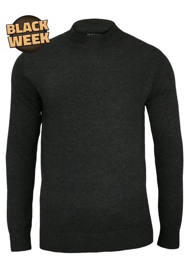 Półgolf Klasyczny, Męski Grafitowy - Brave Soul. Kolor: szary. Materiał: akryl, bawełna. Sezon: zima, jesień. Styl: klasyczny