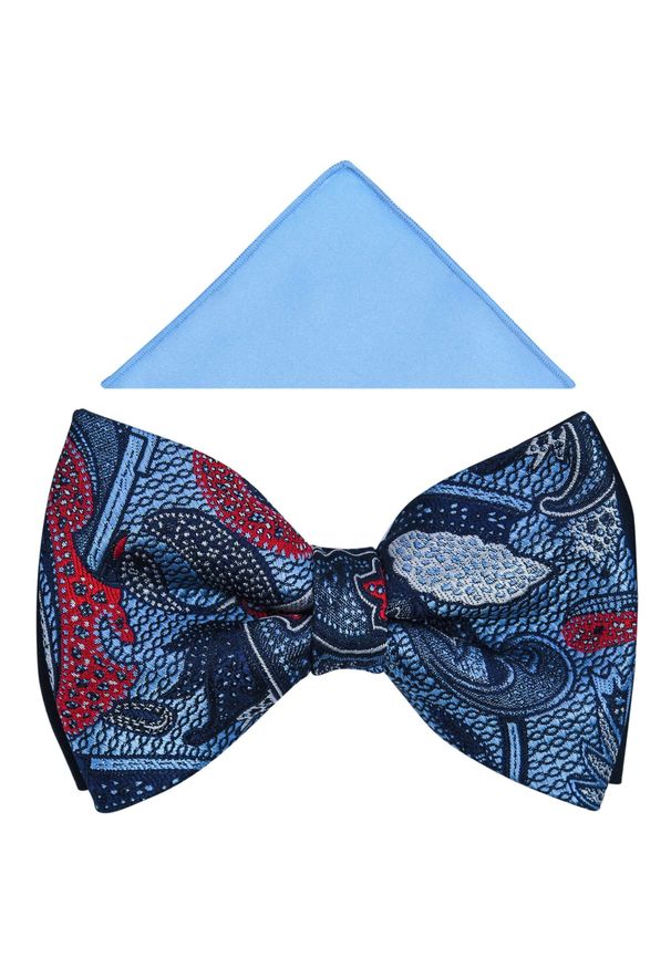 Modini - Niebieska mucha w unikatowy wzór A354. Kolor: niebieski. Materiał: bawełna, poliester, tkanina. Styl: elegancki