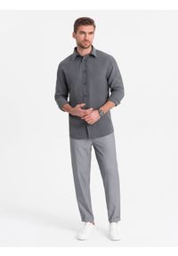 Ombre Clothing - Spodnie męskie chino z gumką w pasie SLIM FIT - szare V2 OM-PACP-0157 - XXL. Okazja: na co dzień. Kolor: szary. Materiał: poliester, elastan, wiskoza. Styl: casual #1