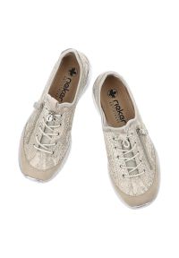 Półbuty damskie Rieker, skóra naturalna ażurowa cholewka elastyczne sznurowanie suwak boczny miękka wkładka lekka i amortyzująca podeszwa, złote, L32. Zapięcie: sznurówki. Kolor: złoty. Materiał: skóra. Szerokość cholewki: normalna. Wzór: ażurowy #7