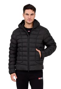 Diesel - DIESEL Czarna pikowana męska kurtka z kapturem W-STONE, Rozmiar 48. Typ kołnierza: kaptur. Kolor: czarny. Materiał: poliester. Długość rękawa: długi rękaw. Długość: długie. Styl: elegancki #4