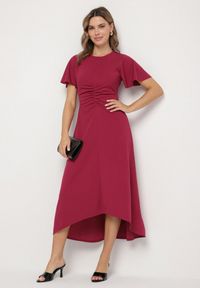 Born2be - Bordowa Rozkloszowana Sukienka Ozdobiona Marszczeniem Odallica. Kolor: czerwony. Wzór: aplikacja. Typ sukienki: rozkloszowane. Styl: elegancki #7