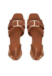 TwinSet - TWINSET Sandały Ciabatta 251GCJ04A Brązowy. Kolor: brązowy. Materiał: skóra