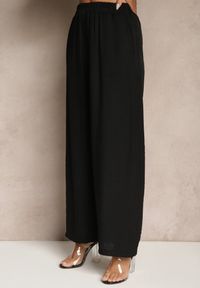 Renee - Czarny Wiskozowy Komplet Oversize Koszula i Spodnie Wide Leg Zierana. Kolor: czarny. Materiał: wiskoza