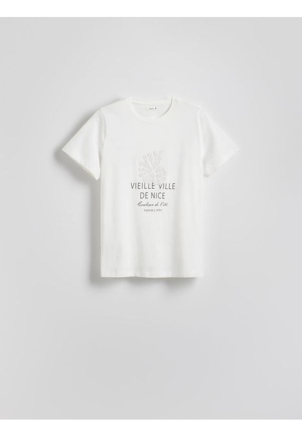 Reserved - T-shirt z aplikacją - biały. Kolor: biały. Materiał: bawełna. Wzór: aplikacja
