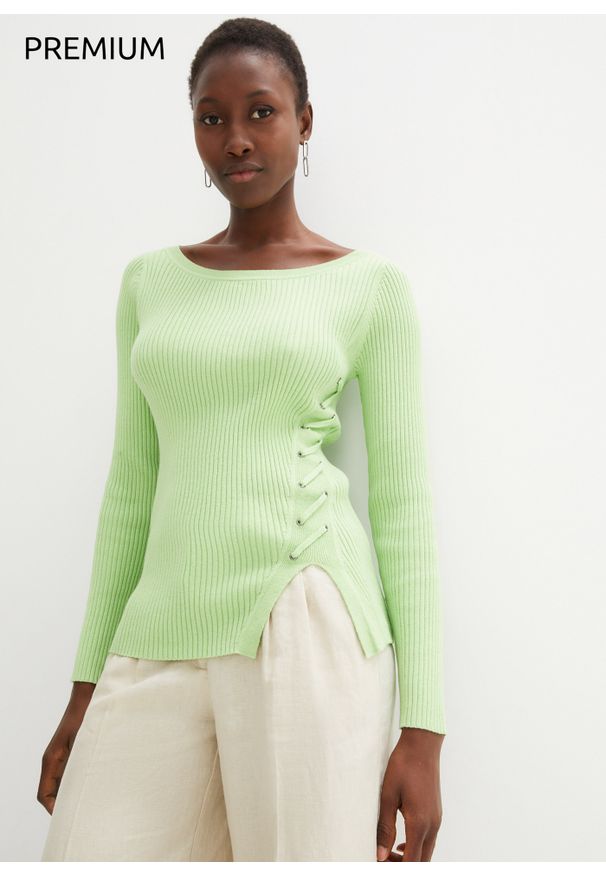 bonprix - Sweter z domieszką jedwabiu. Kolor: zielony. Materiał: jedwab. Styl: elegancki