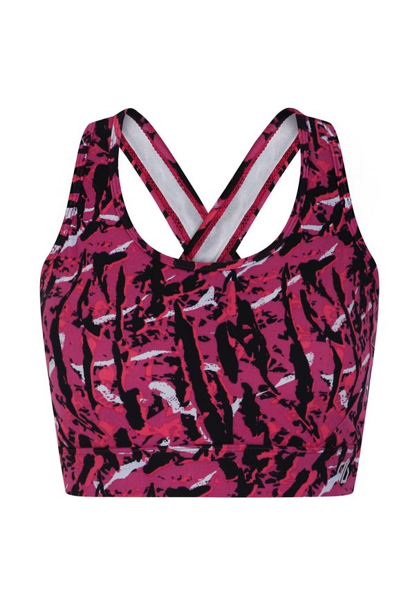 DARE 2B - Damski Biustonosz Sportowy Z Nadrukiem Zebry. Kolor: wielokolorowy, czerwony, różowy. Wzór: nadruk, motyw zwierzęcy