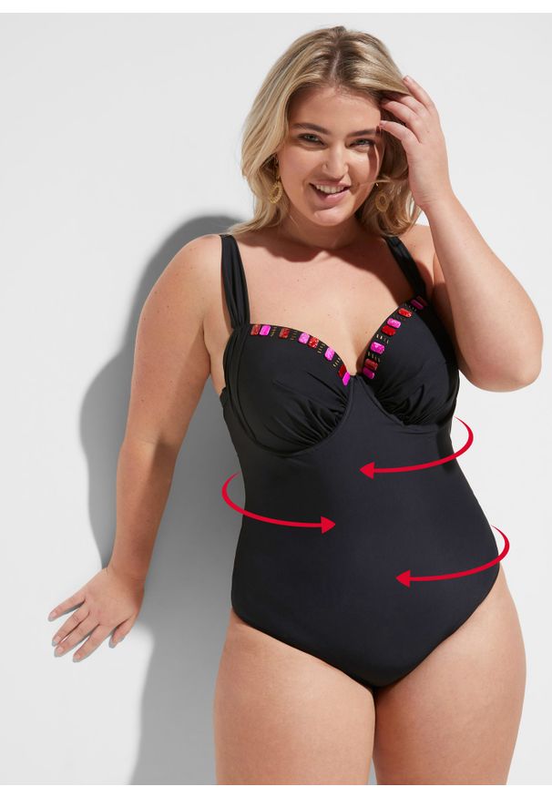 bonprix - Kostium kąpielowy shape, silny stopień modelowania sylwetki. Kolor: czarny. Materiał: materiał