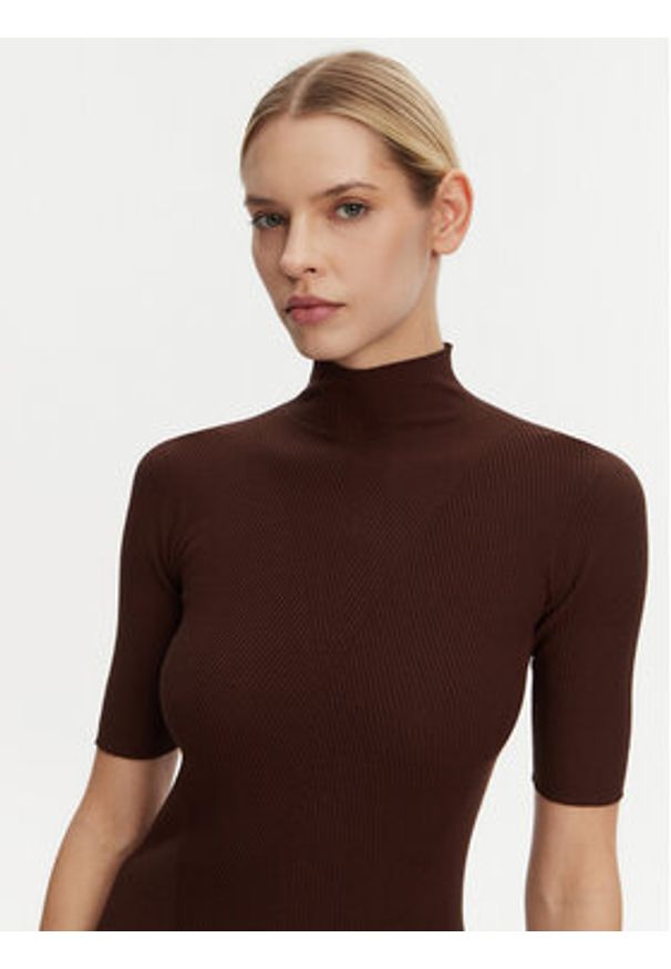 Kontatto Sweter 3M0530C Brązowy Regular Fit. Kolor: brązowy. Materiał: wiskoza