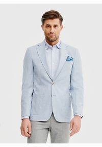 Pako Lorente - PAKO LORENTE – Casualowa marynarka męska w kolorze niebieskim. Okazja: na co dzień. Kolor: beżowy, niebieski. Materiał: poliester, wiskoza, elastan. Wzór: gładki. Sezon: wiosna. Styl: casual #1