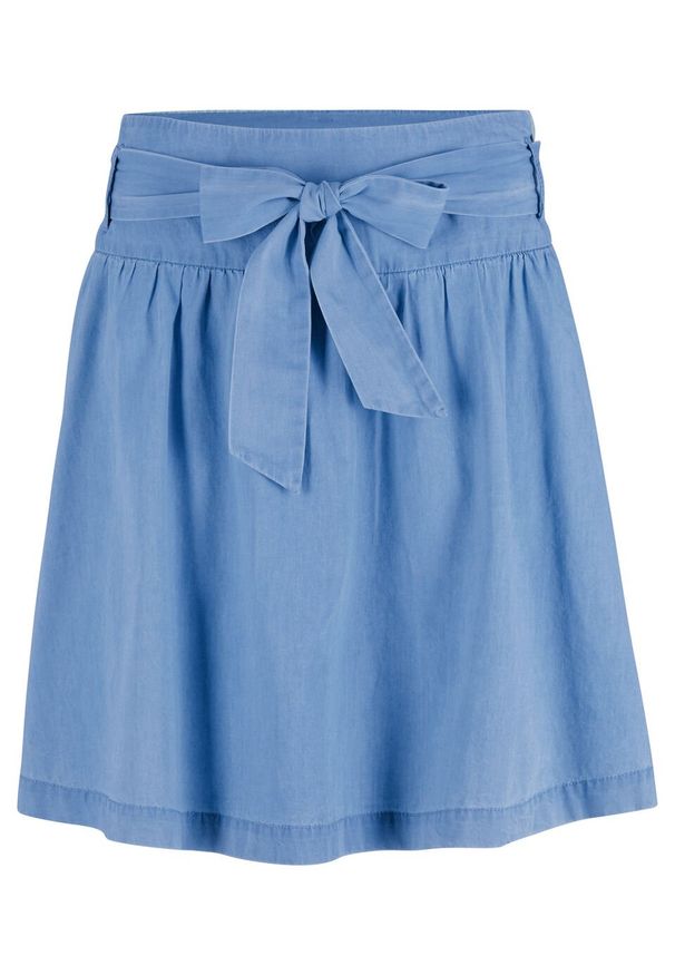 Spódnica dżinsowa z wiązanym paskiem bonprix jasnoniebieski. Kolor: niebieski