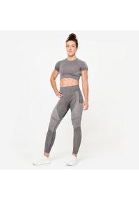 DOMYOS - Koszulka fitness damska Domyos krótki rękaw. Kolor: czarny. Materiał: skóra, materiał. Sport: fitness #2