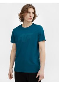 4f - T-shirt regular z nadrukiem męski. Kolor: niebieski. Materiał: bawełna. Wzór: nadruk #2